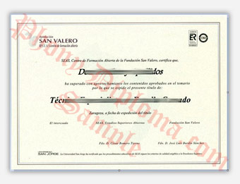 San Valero SEAS - Fake Spanish Diploma Sample